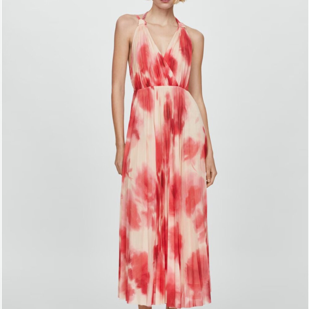 MANGO PRINTED PLEATED DRESS